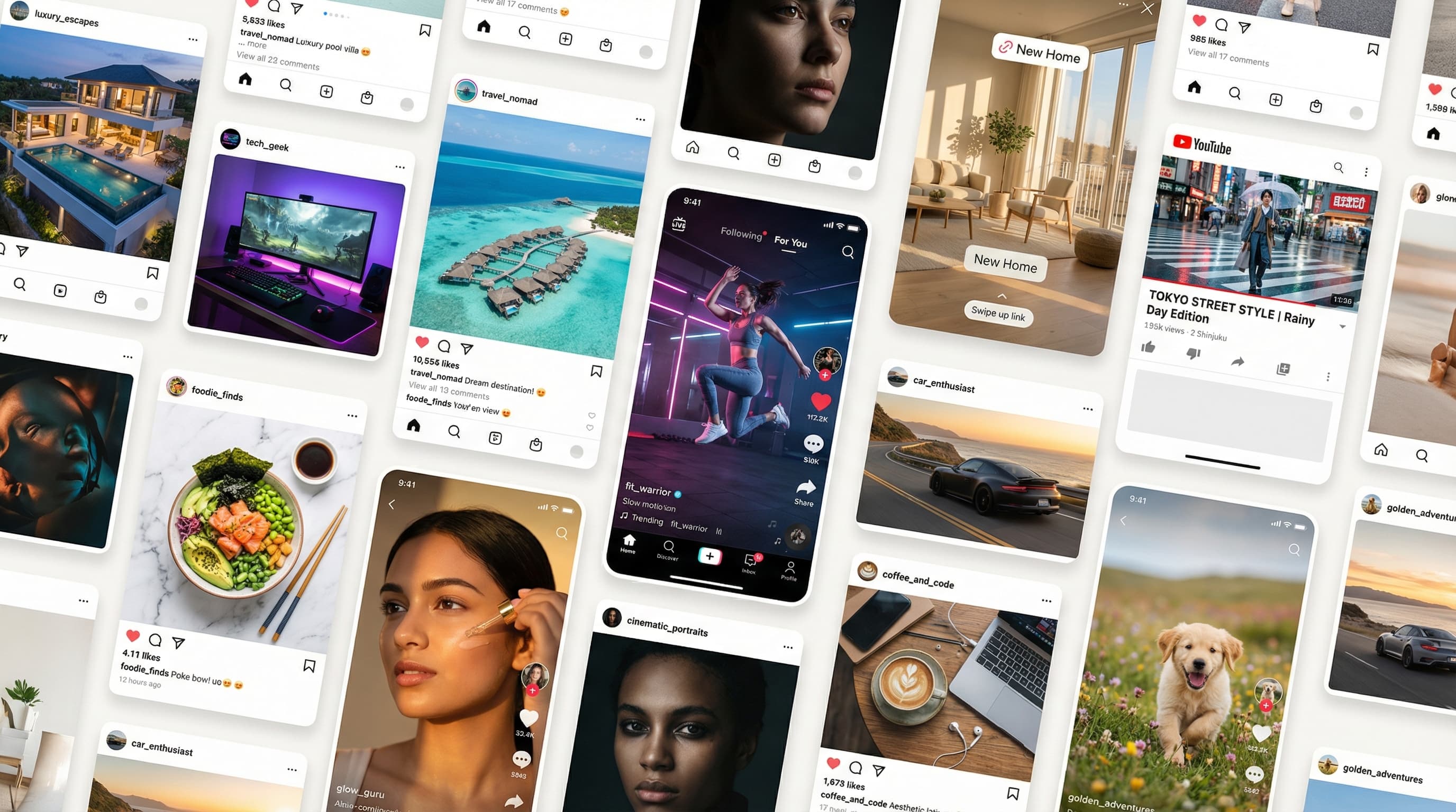 AI-generated social media content across Instagram, YouTube, and TikTok