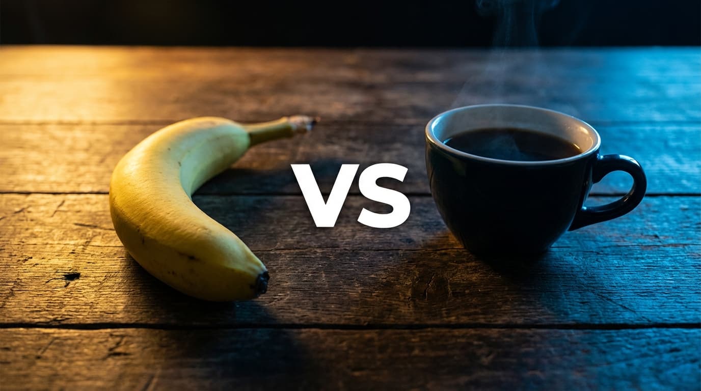 Cinematic banana vs coffee image resized for landscape